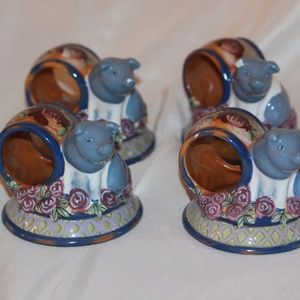 4 Ceramic Painted PIG Napkin Holders Hand Painted